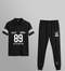 Men's Polo Tracksuit - Black Striped (89 Print)