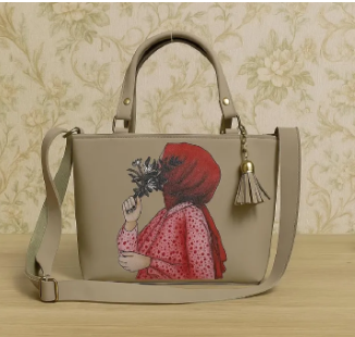 Faceless Girl Floral Print Tote Handbag – Premium PU Leather Shoulder Bag with Tassel Charm