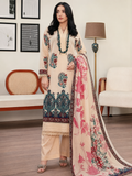 Cream Paisley Embroidered Lawn Suit with Floral Dupatta
