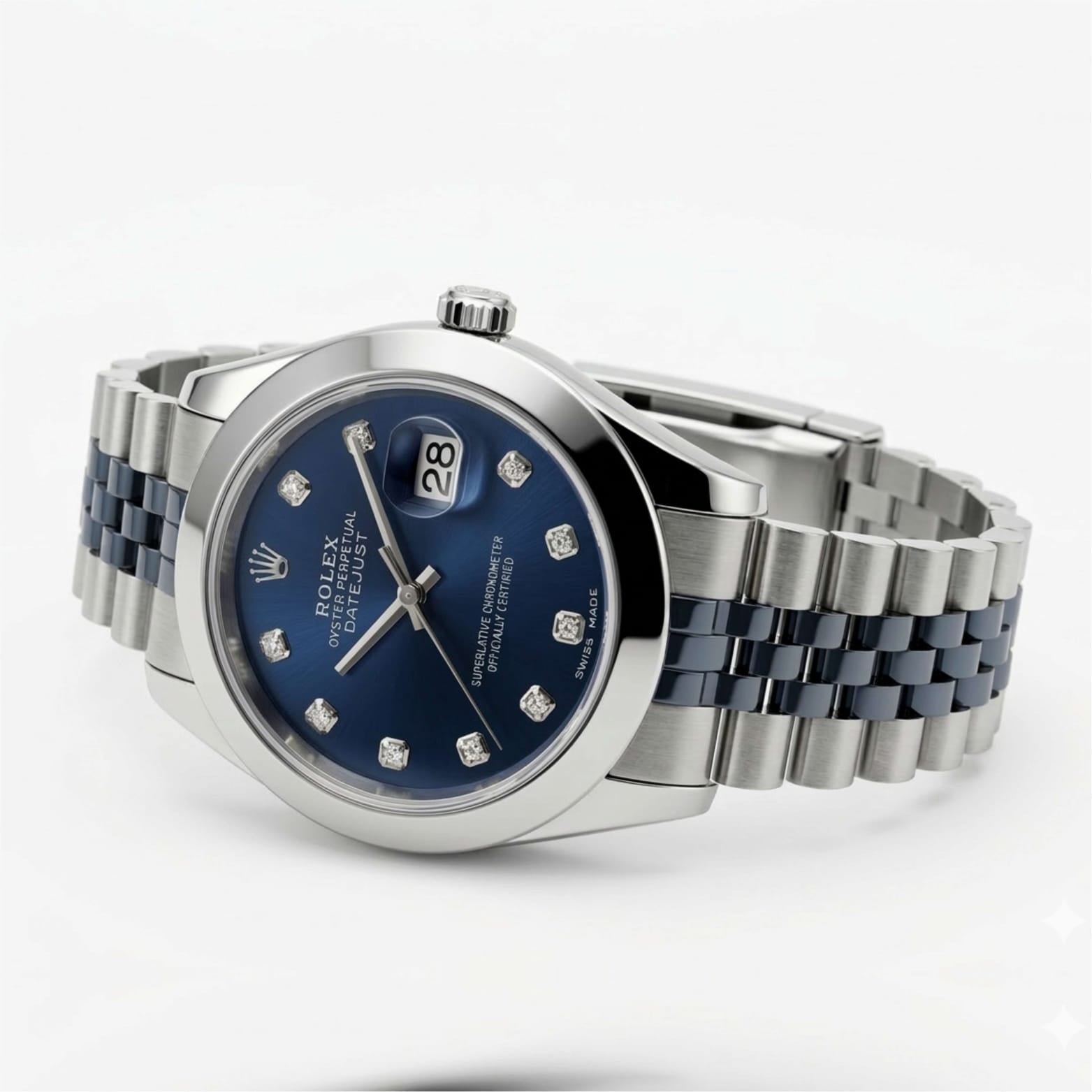 Silver watch with blue dial