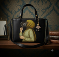 Faceless Girl Floral Print Tote Handbag – Premium PU Leather Shoulder Bag with Tassel Charm