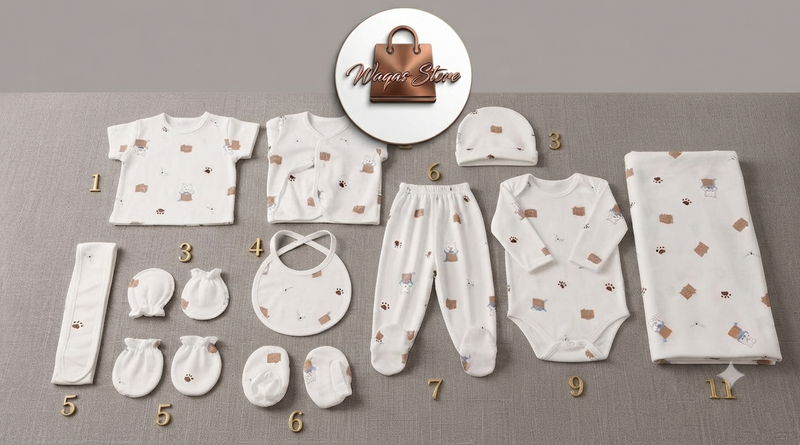 11 Piece Newborn Baby Cotton Clothing Gift Set - Cute Cat & Paw Print