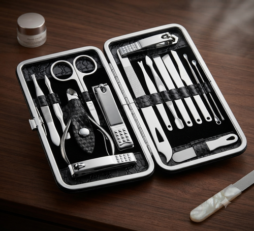 Stainless Steel Manicure Pedicure Set - 15 Pcs Grooming Kit with Case