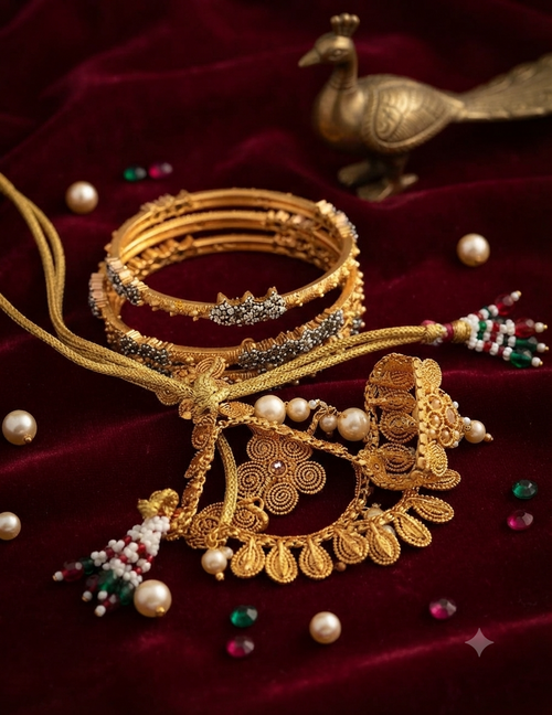 Traditional Gold Plated Bangles & Bridal Jewellery Set – Kundan Pearl Statement Set