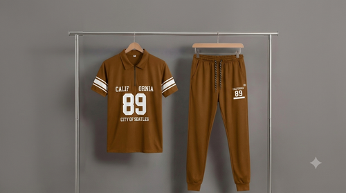 Men's Polo Tracksuit - Brown Striped (89 Print)