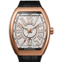 Luxury watch with rose gold case and black leather strap
