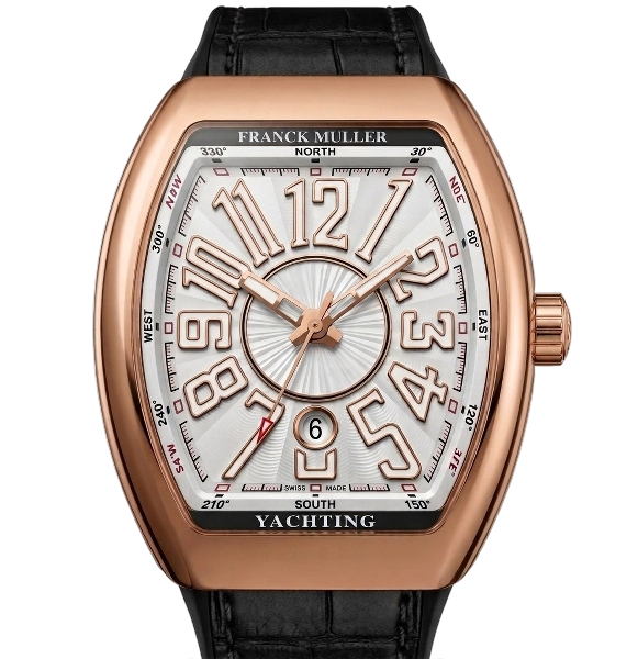Luxury watch with rose gold case and black leather strap