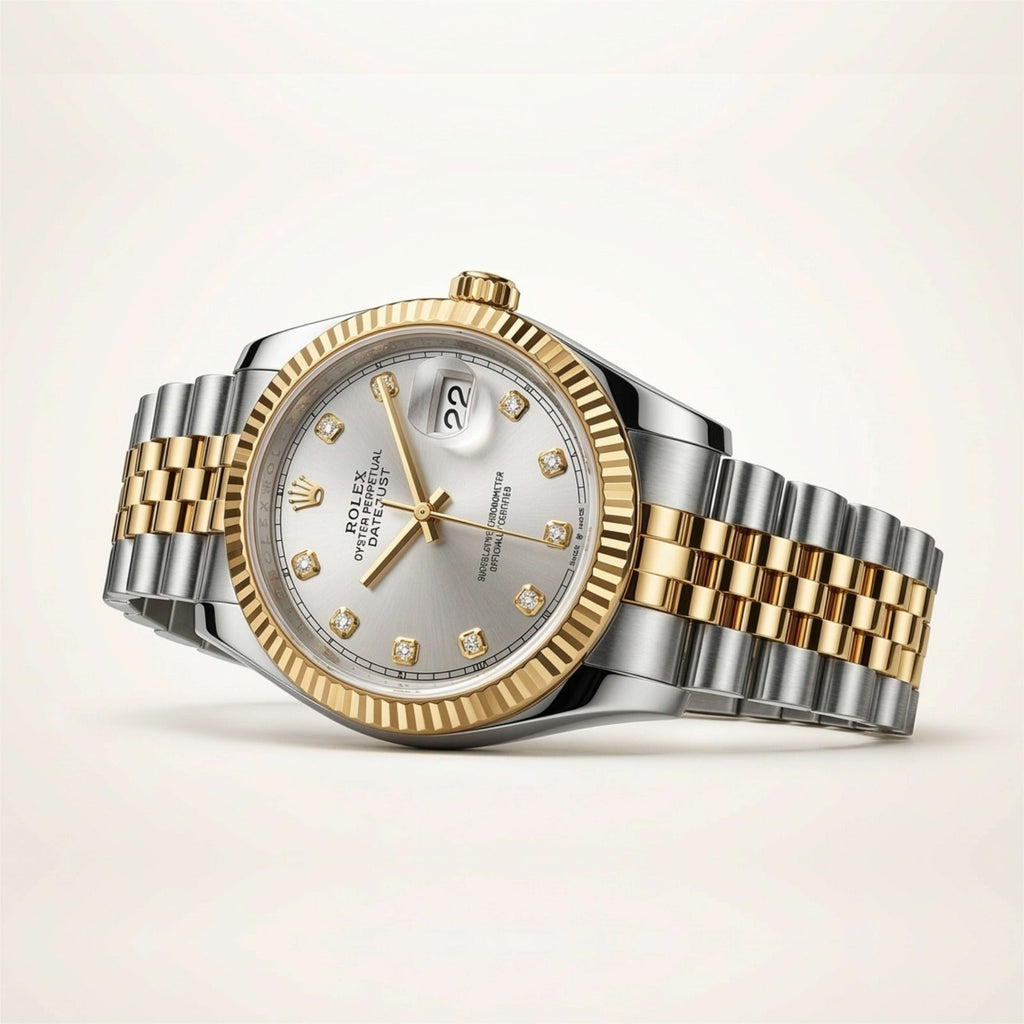 Luxury watch with silver and gold band