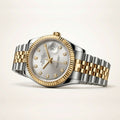 Luxury watch with silver and gold band