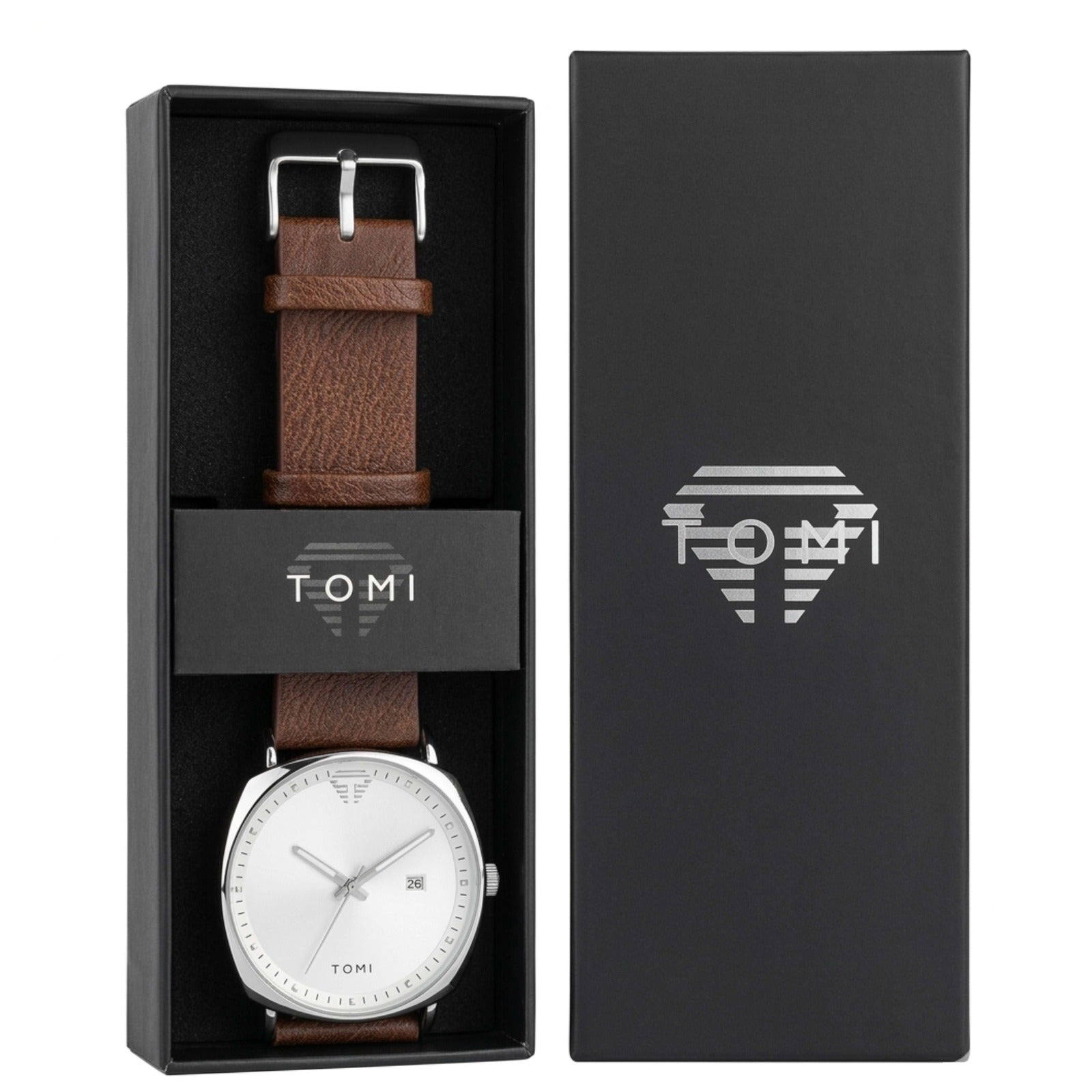 Brown strap watch with a golden dial