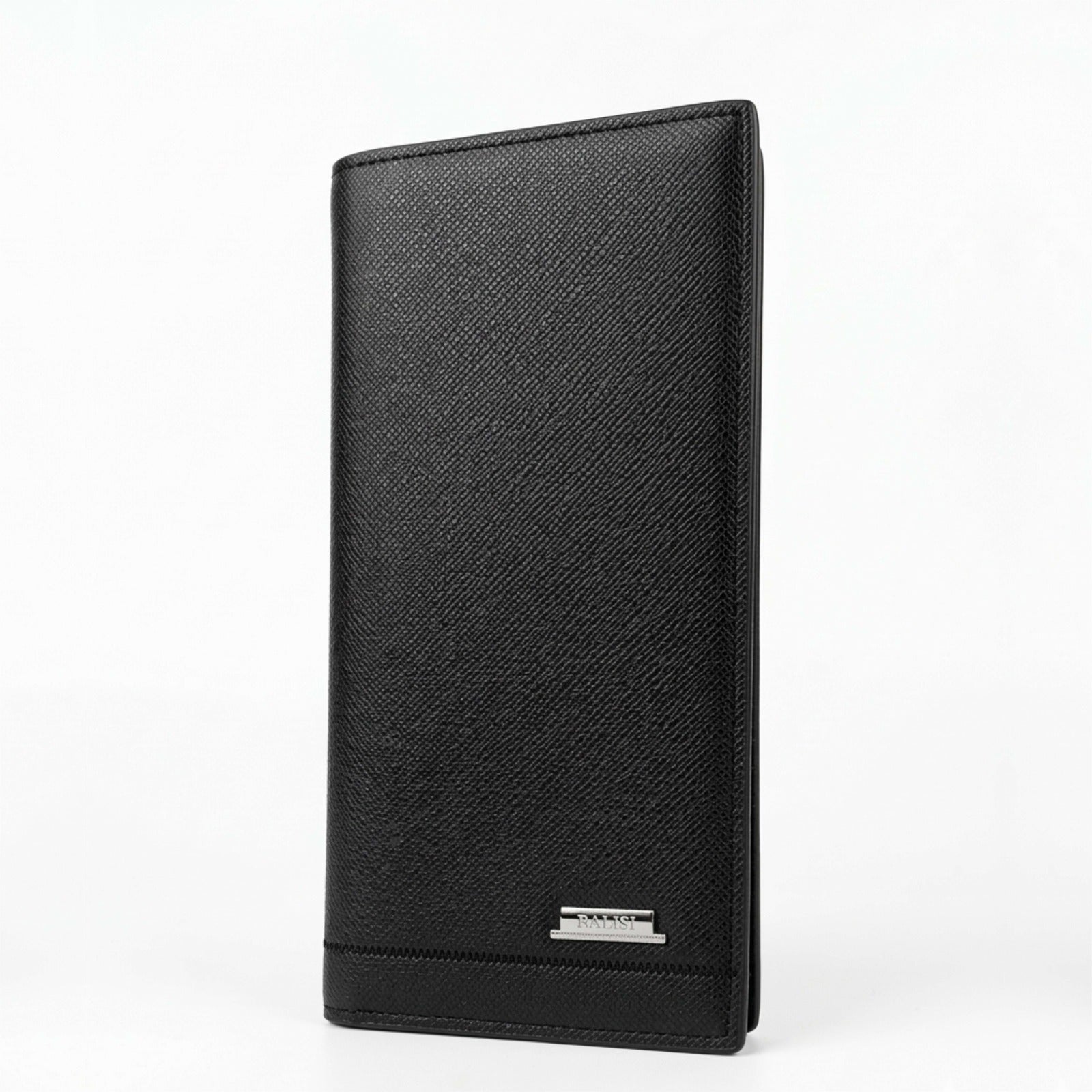 Long black wallet on a white background