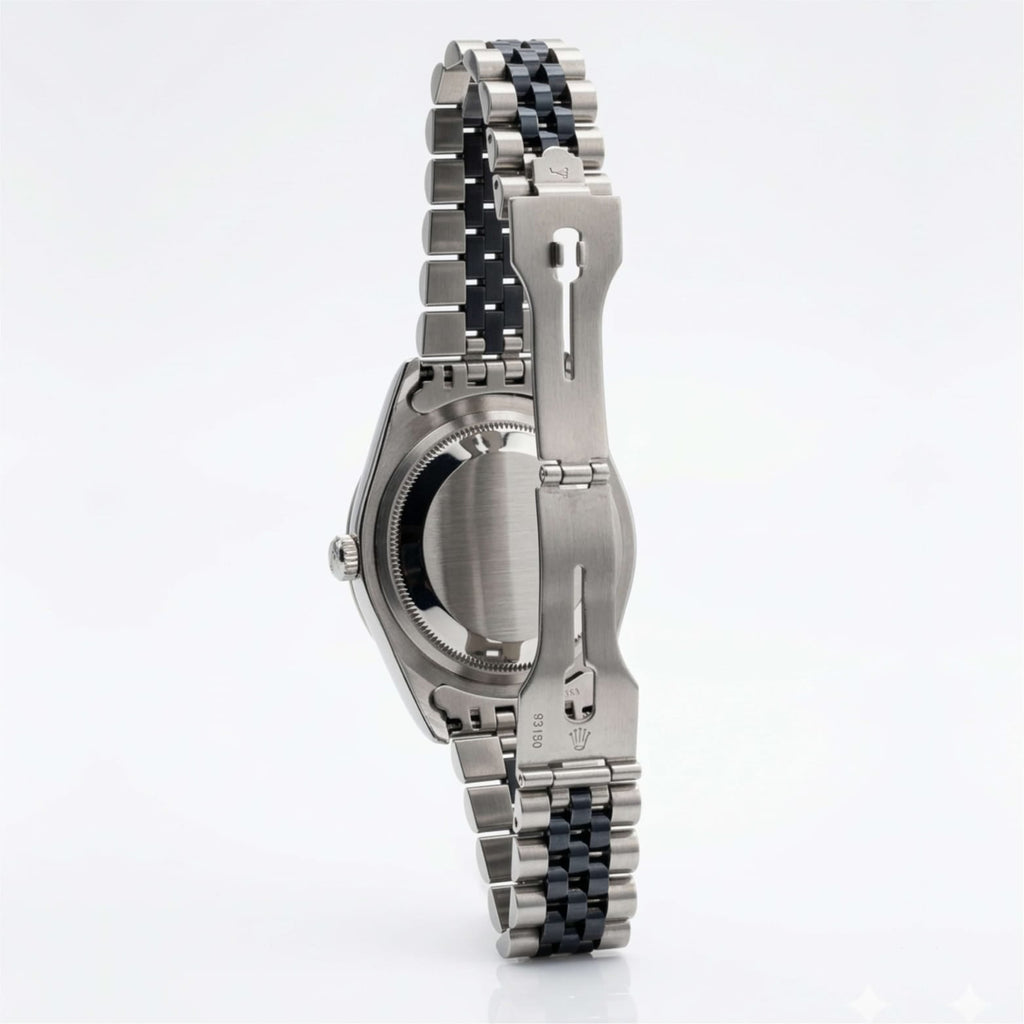 Silver watch with black carbon fiber accents