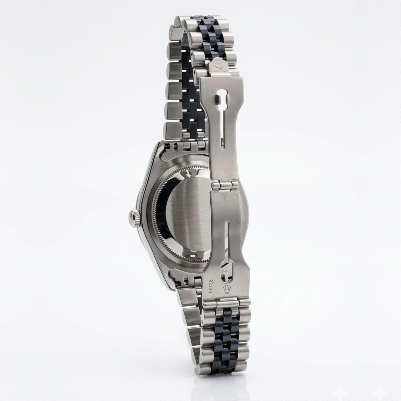 Silver watch with black carbon fiber accents