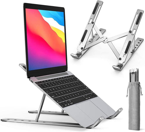 Adjustable Aluminum Laptop Stand - Foldable Portable Riser with Carry Pouch