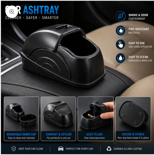 Smart Car Ashtray - Smokeless, Fire-Resistant Portable Ashtray with Lid