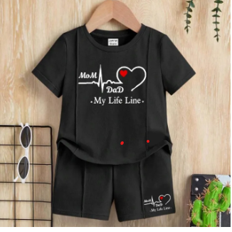 Mom & Dad Heartbeat Print Baby Tracksuit – 2-Piece T-Shirt & Shorts Set
