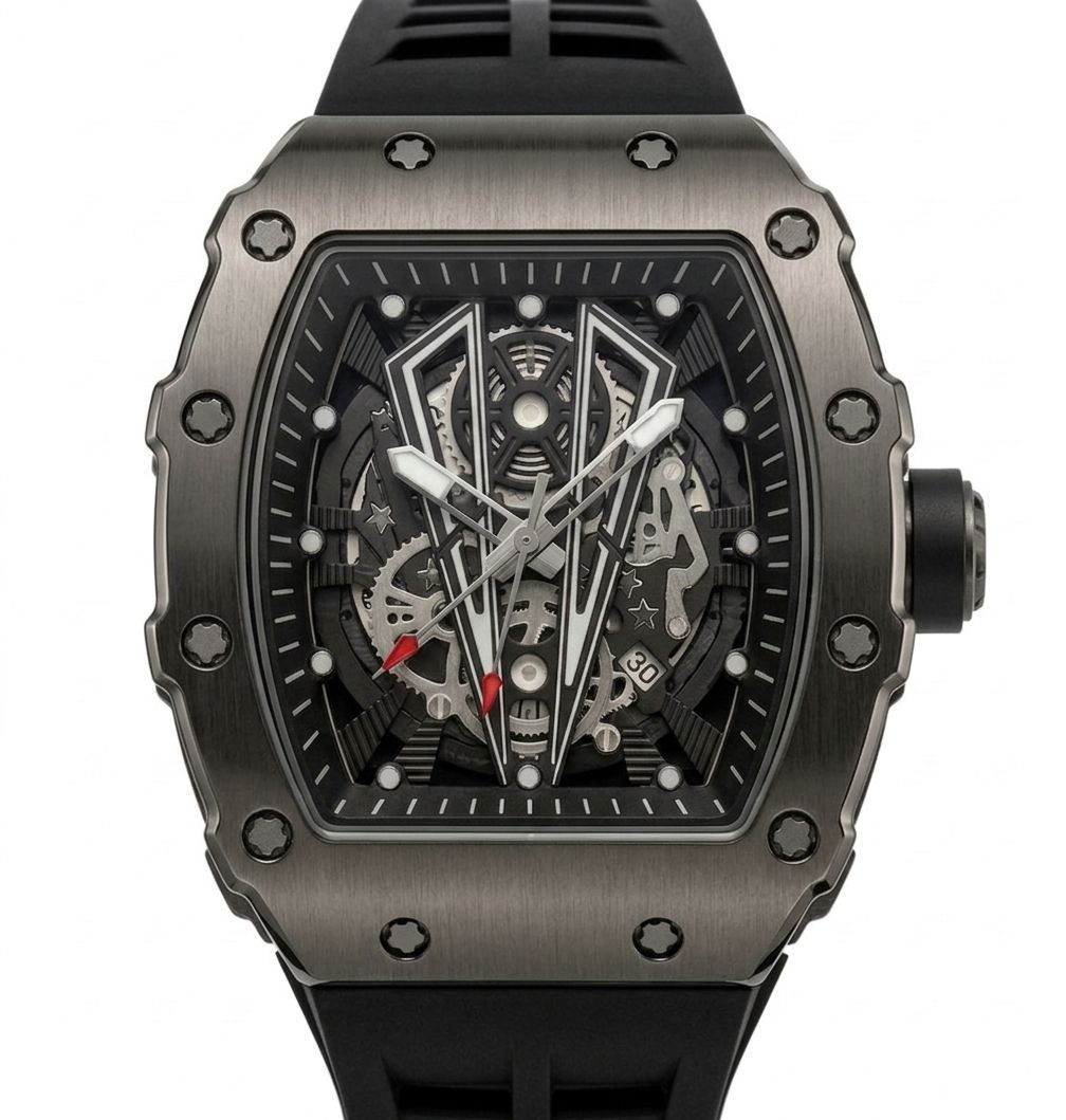 Black skeleton watch