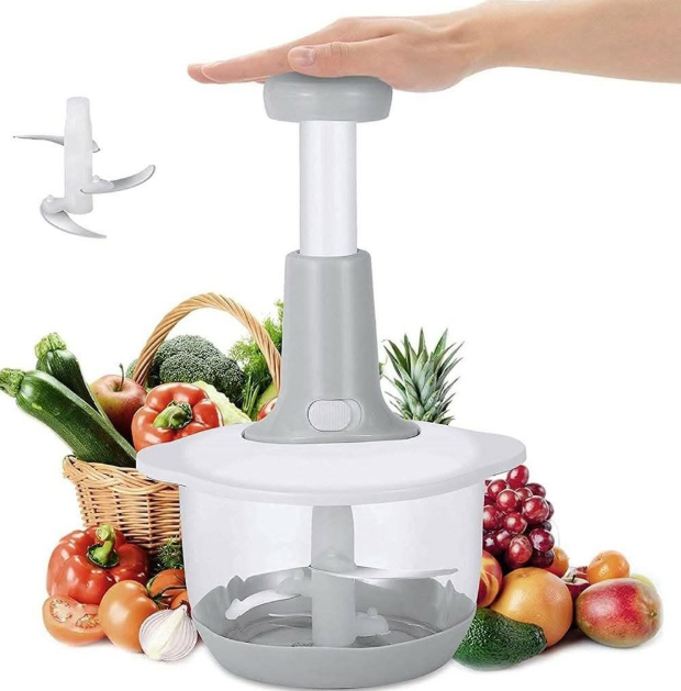 Manual Hand Press Food Chopper — Vegetable & Fruit Slicer with Stainless Steel Blades