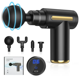 Portable Deep Tissue Massage Gun – Rechargeable Muscle Massager with 4 Heads