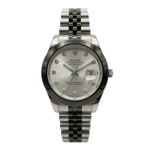 Silver watch with a silver and black band